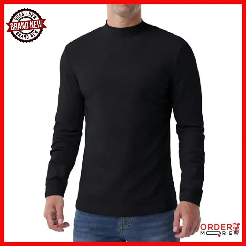 Men's Cotton Mock Turtleneck Thermal Shirt Long Sleeve Lightweight Pullover